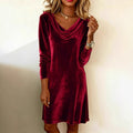 fall/winter fashion cross-border women's new solid color overcoat, swing neck long sleeve sexy velvet dress