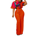 D341 european and american new summer print stand collar long sleeve shirt top wide leg pants fashion set cross-border two-piece outfit