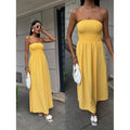 new arrival: solid color off-the-shoulder bandeau waist-defining dress