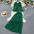 Gentle wind age-reducing suit women's springfrench strap waist round neck long sleevesshirt + high waistdraped skirt