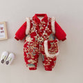 Newborn winter chinese style romper - adorable bunny mandarin collar jumpsuit for baby boys and girls