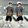 Kids' boys' summer outfit set  new trendy street style summer boys' mid-to-large children's lightweight short-sleeve two-piece fashion set