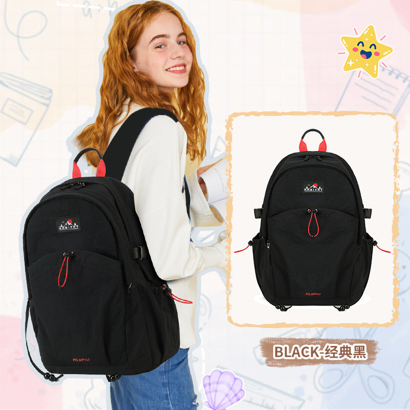 Rui brand backpack, female college student sports travel backpack, large capacity, light and water-proof, junior high school and high school student schoolbag