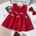 Girls' bowknot flutter sleeve dress - new summer style, sleeveless beach sundress with lace trim for little girls