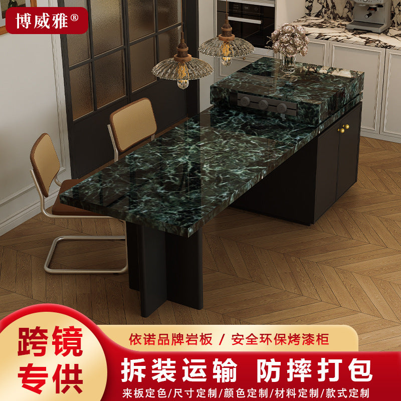 Rock slab island dining table integrated open kitchen dining room island multi-functional rock slab storage console dining table