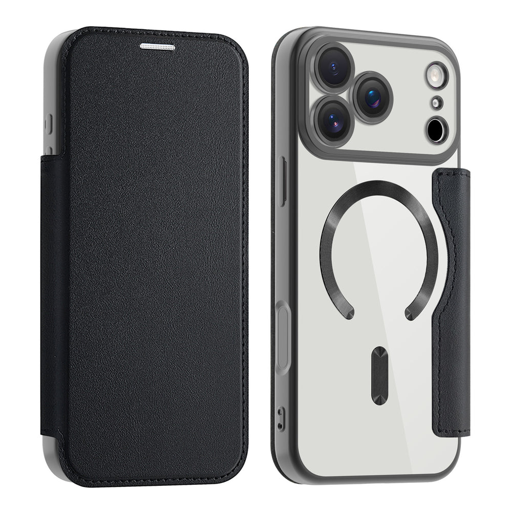 Premium gold shield magnetic leather case for iphone 17 pro max, apple 16 flip cover, full coverage, drop protection