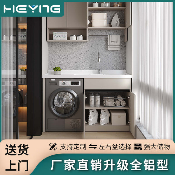 Sunscreen balcony cabinet space aluminum washing machine cabinet limestone laundry table with washboard washing machine cabinet to customize