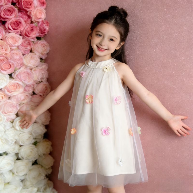 【kids】girls' summer dress - 3d floral mesh princess dress - baby birthday party super fairy gown