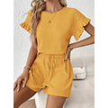 European and american cross-border independent station  solid color summer and spring casual two-piece set: top and shorts