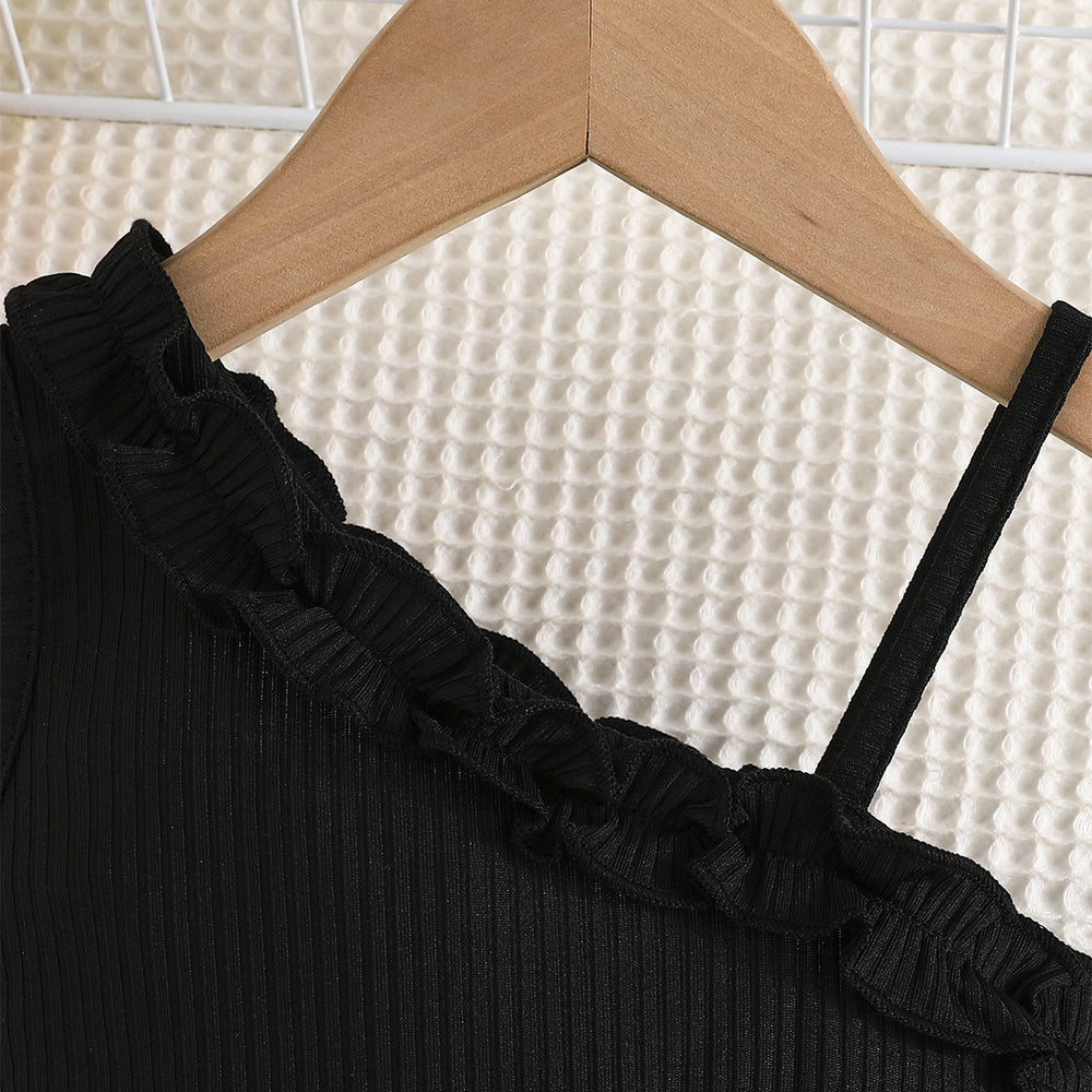 exclusive: girls' black and white print dress - sweet and adorable one-shoulder design