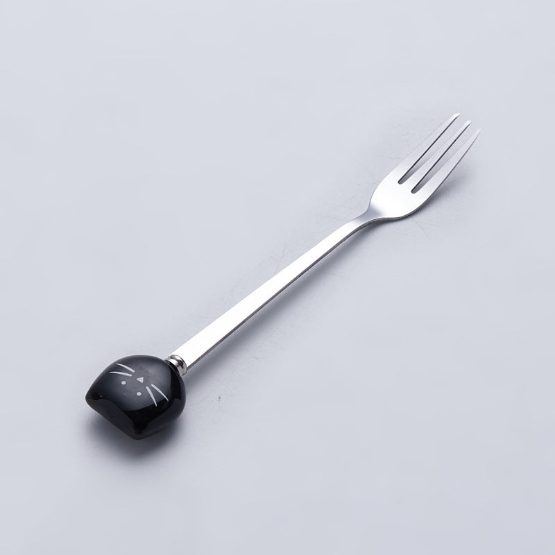 Japanese and korean style creative stainless steel spoon with ceramic handle, stainless steel fruit fork, ice cream scoop, minimalist soup spoon, coffee spoon