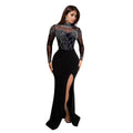 C7045 cross-border   independent station fashionable women's hot diamond slit long dress new