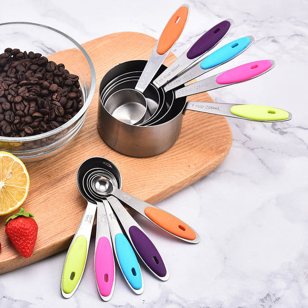 10-Piece set of baking tools, silicone insulation, stainless steel measuring cup, measuring spoon, 5-piece set, cake raw material measuring spoon, measuring spoon