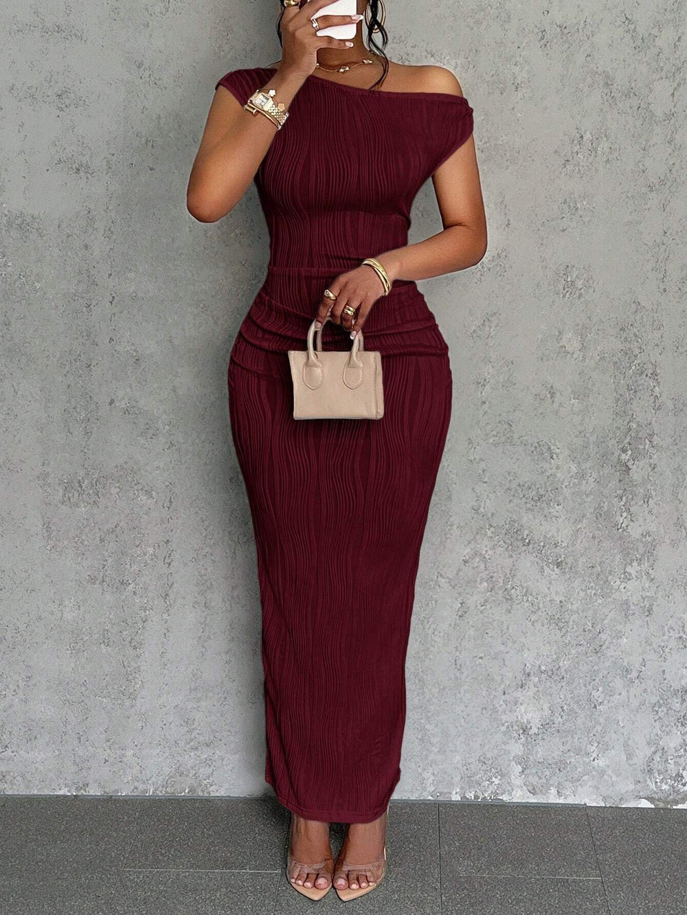 independent station new arrival cross-border cute fashion water ripple oblique shoulder dressin stock