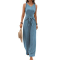 Women's sleeveless v-neck tie-waist bodysuit with knotted straps, wide-leg jumpsuit crop top - perfect for beach vacations and everyday casual wear