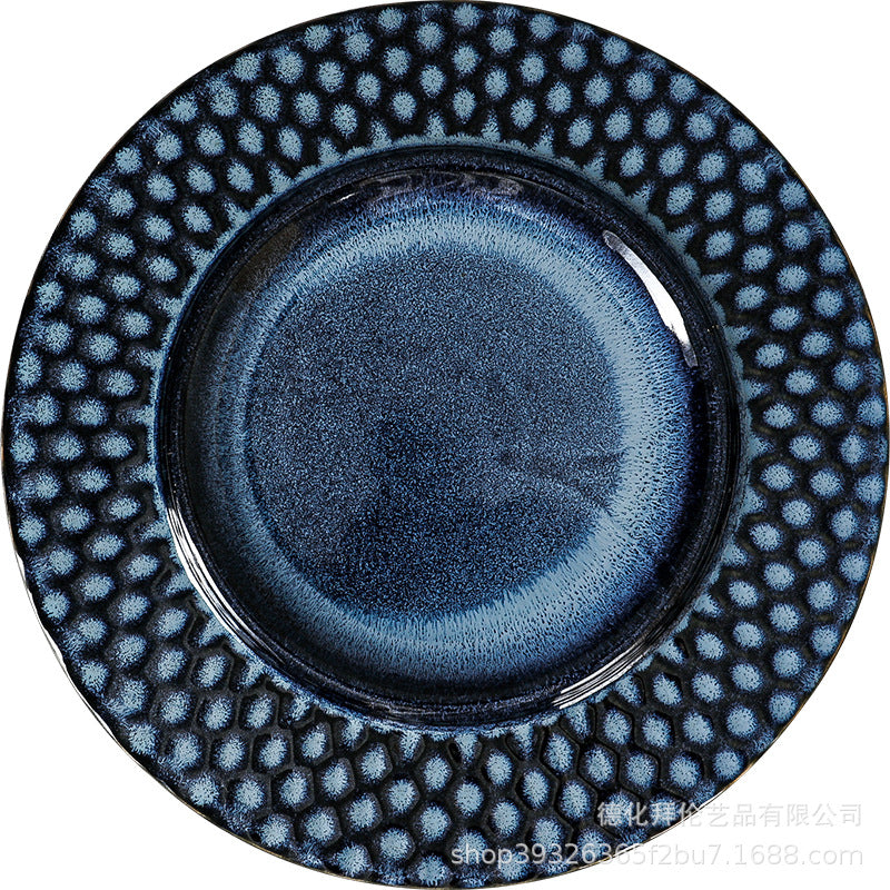 Japanese kiln-turned-beautiful western food plate, household polka dot creative tall spaghetti plate, soup plate, dessert plate