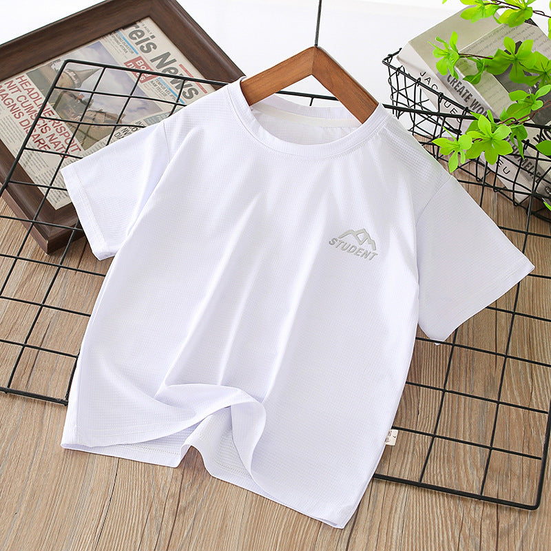 Kids ice silk quick-drying short-sleeved tsummernew arrivalchildren'spure color t cool breathable half-sleeved t-shirt tops