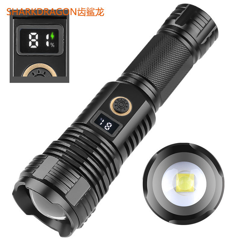 Cross-border XHP70.2 strong light flashlight USB charging screen display zoom long-range high-power super bright LED flashlight