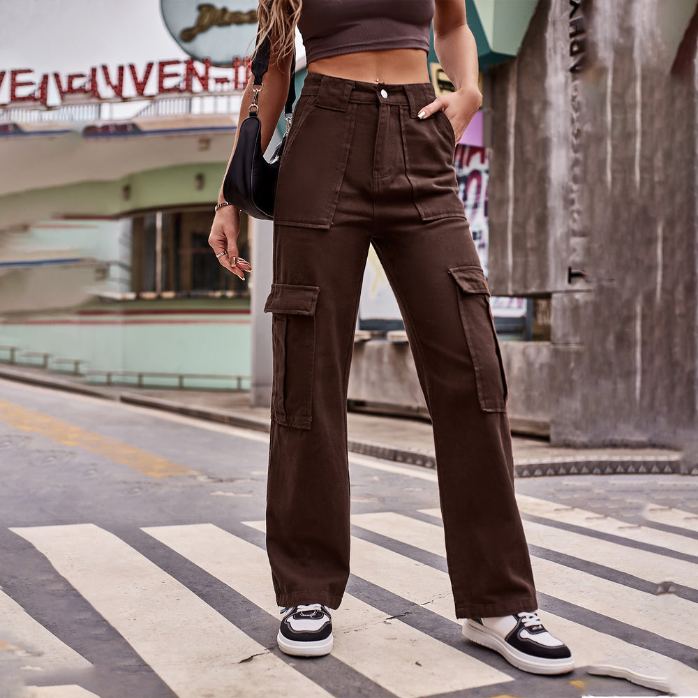 fashion women's clothing  new versatile multi-pocket cargo pants loose casual denim trousers for women