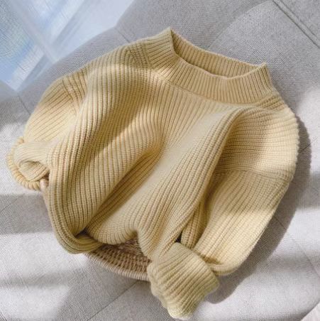 Kids' solid color knit top - perfect for layering, autumn/winter thickened warm girls' sweater, candy color new arrival