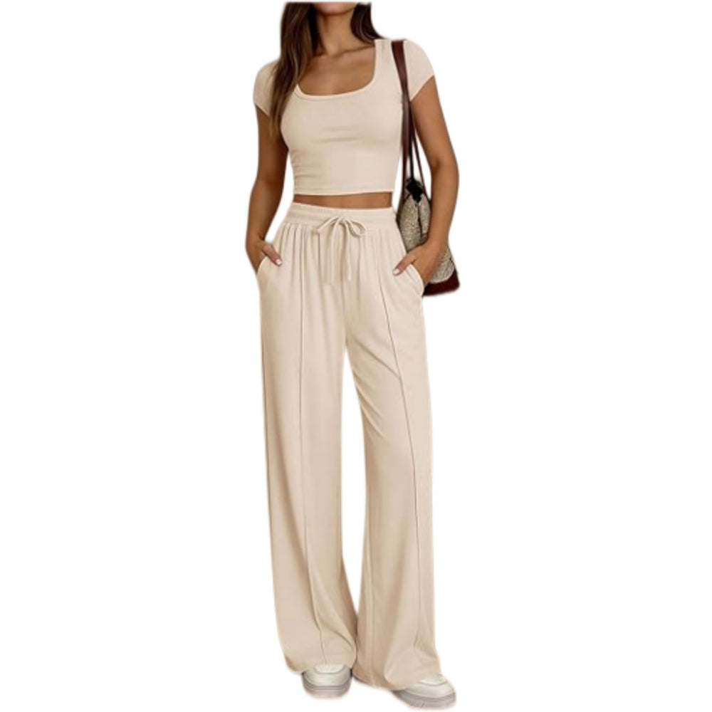 spring/summer new arrival: y2 european and american style women's casual slim-fit two-piece set - short sleeve top and long pants - commute outfit