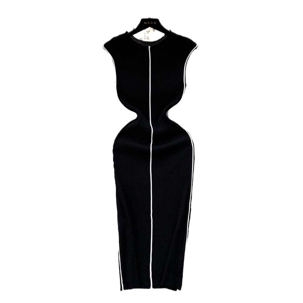 Elegant goddess style classy sense of knittingdress female sense of designniche style silmslimming lookelegantcontrast color hip skirt