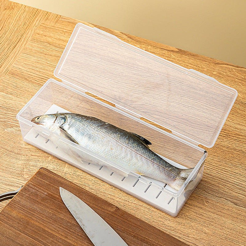 Kitchen refrigerator storage box with lid, anti-odor seafood drain sealed fresh-keeping box, food grade frozen storage box