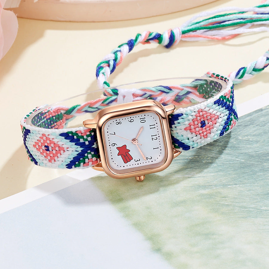 New braided cord square watch - versatile, mori girl style, fresh & cute, high-value, student-friendly, minimalist quartz watch - wholesale