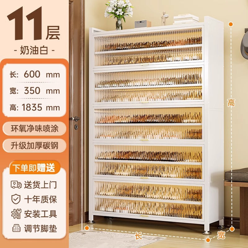 Steel shoe cabinet for home, entryway storage, integrated wall-mounted indoor hallway cabinet with door, dustproof multi-layer shoe rack