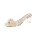 2024 new korean style fairy-themed transparent chunky heel square toe ruched sandals and slippers - women's summer high heel slides