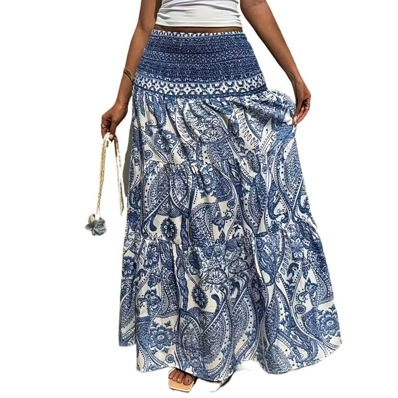 listing: new  women's elegant vacation-style beach print midi skirt