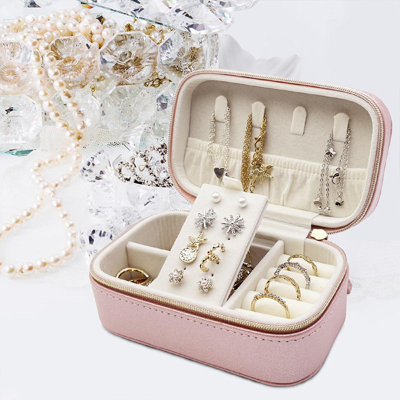 Cross-border simple ins jewelry box travel portable zipper jewelry box earrings necklace ring jewelry storage box