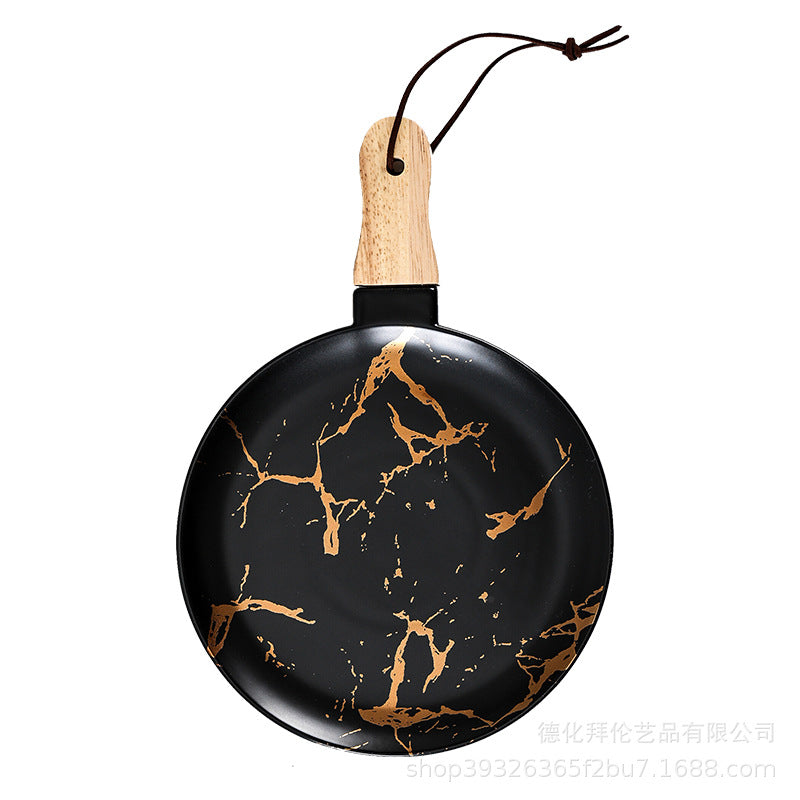 Ceramic marble plate with handle, restaurant special plate, pizza plate, popular steak plate, classy dinner plate