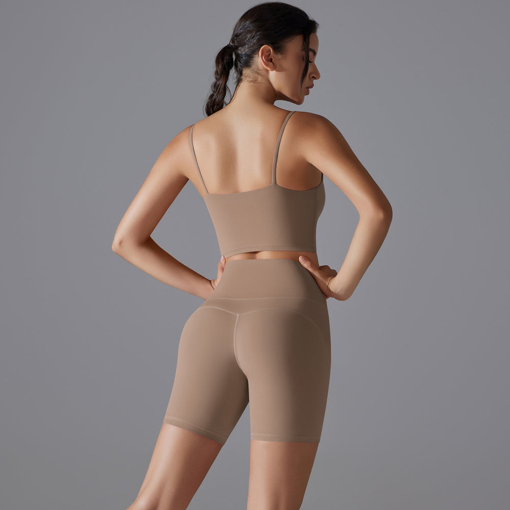 Naked feel high-waisted butt-lifting compression shorts & open-back sports bra set - women's breathable, quick-dry running, fitness & yoga apparel