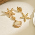 Wholesale seaside earrings: european and american cross-border jewelry, beach vacation style, metal starfish fashion, trendy ins seashell earrings for women