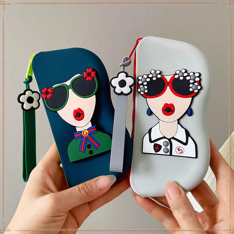 Cartoon cute portable silicone glasses bag contrasting sunglasses sunglasses protective cover hanging bag glasses case storage bag