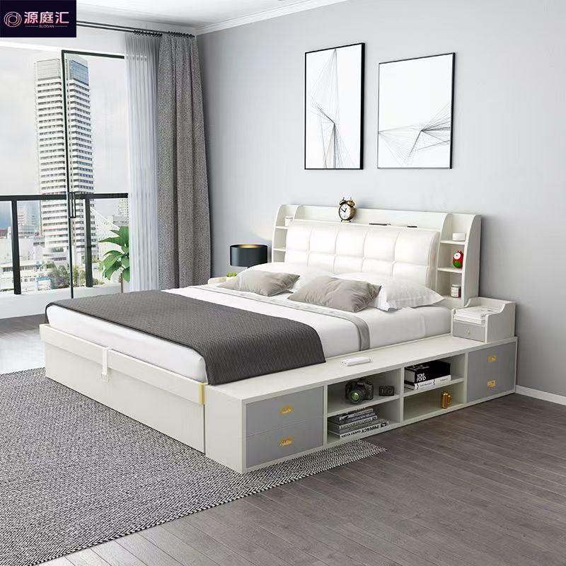 Pneumatic high box storage bed for home master bedroom small apartment storage panel modern casual double bed