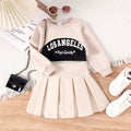 Children's clothing apricot sweatshirt+losangeles vest+pleated skirt new arrival cross-border