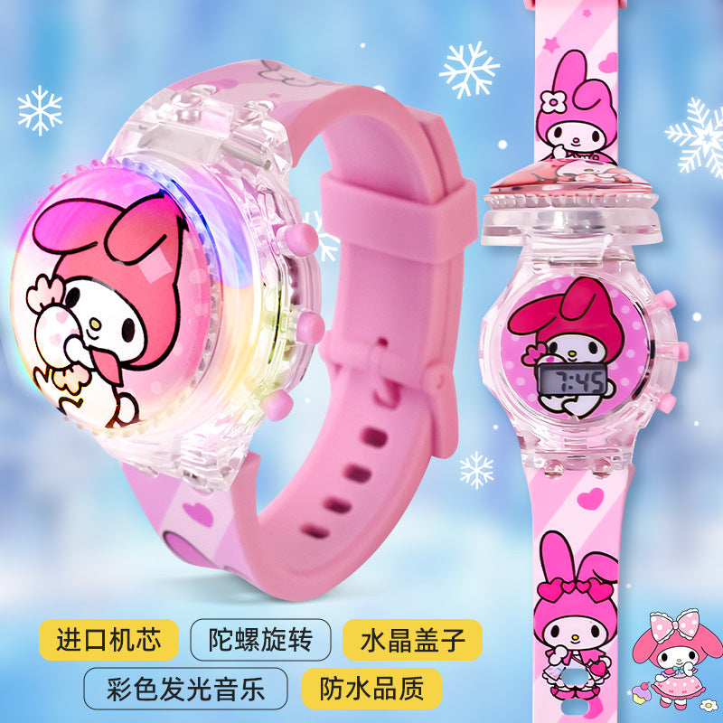 Kids' girls' electronic watch - luminous rotating gyro - cartoon my melody, kuromi, cinnamoroll - girl's toy gift