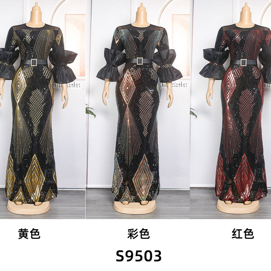 Aliexpress  fashionexportbest sellingsequindress african plus size women's clothing mop dress long skirt