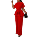 D3206 european and american style women's summer  solid color tie-up top and high-waisted wide-leg pants fashion casual export set