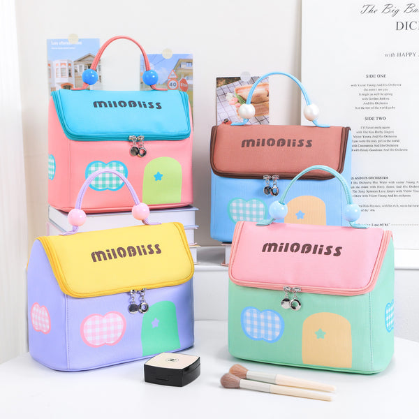 Upgrade PU pearl small house cosmetic bag cute portable large-capacity lunch box bag lunch bag student storage bag