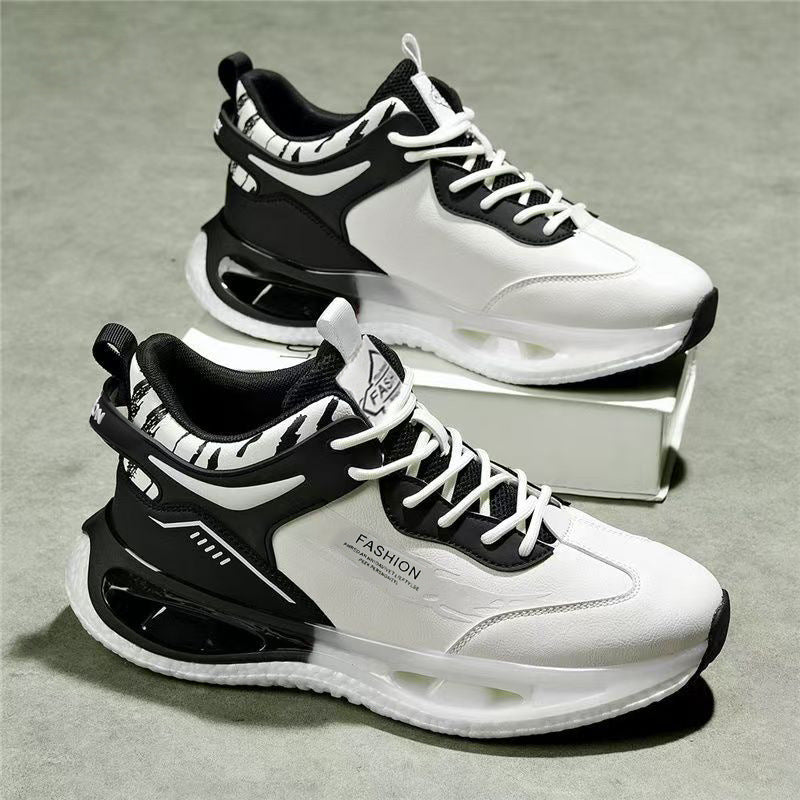 Men's 2026 spring new arrival: air cushion shock absorption, soft sole, height increasing, thickened high-top platform sneakers - trendy basketball shoes for men