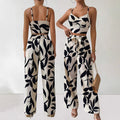 Two-piece set featuring a spaghetti strap elastic tank top and wide-leg tie-front pants,  early autumn european and american style