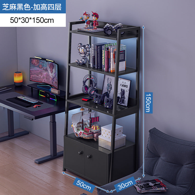 Bookshelf Floor-to-ceiling shelf Multi-layer against the wall Bedroom Home locker Wrought iron storage display Living room trapezoidal shelf