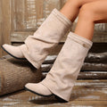export women's boots pointed toe large tube straight metal buckle medium long boots plus size thick heel pants boots women's boots