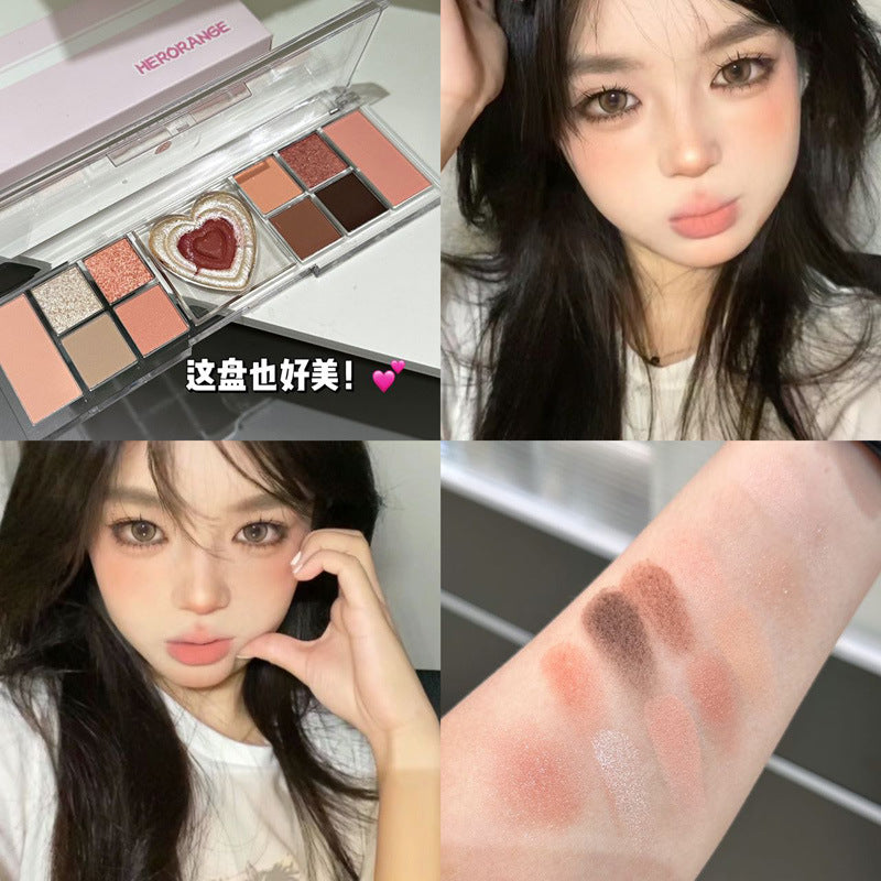 HERORANGE~ Heart twelve-color eyeshadow pearlescent shiny super flash matte blush high-gloss integrated disc multi-purpose