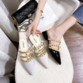Studded sandals with a french flair – women's summer flat sandals, korean-style patent leather pointed-toe mules with rivet detailing