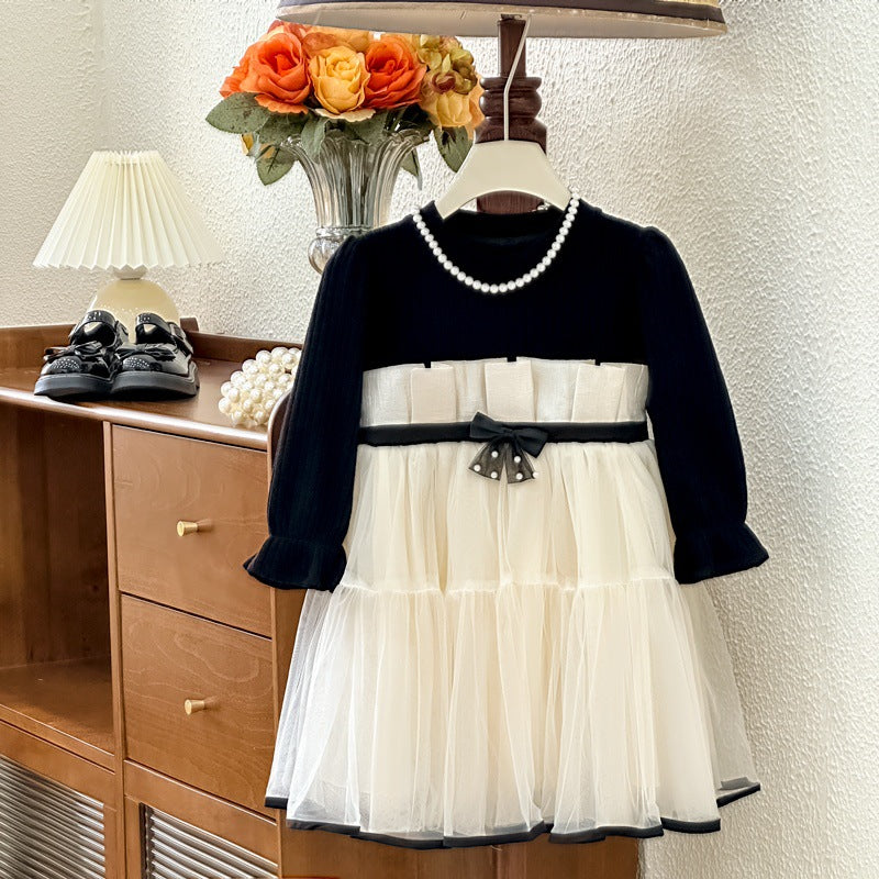 Girls' dress -  spring new arrival - hepburn style bow detail - high-end birthday gown - trendy princess dress