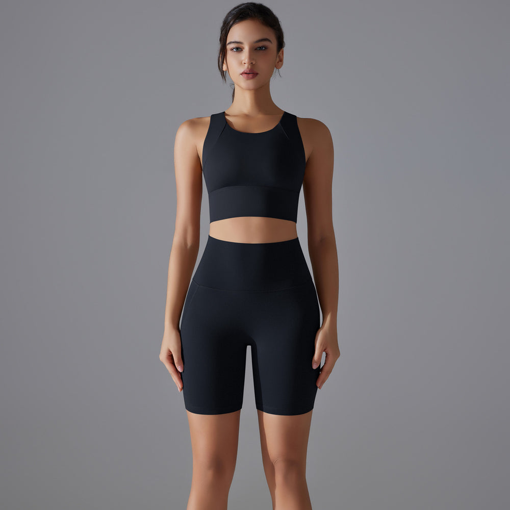 New high-waisted, butt-lifting, antibacterial yoga shorts - barely-there feel, sports bra, and quick-dry running & yoga set for women